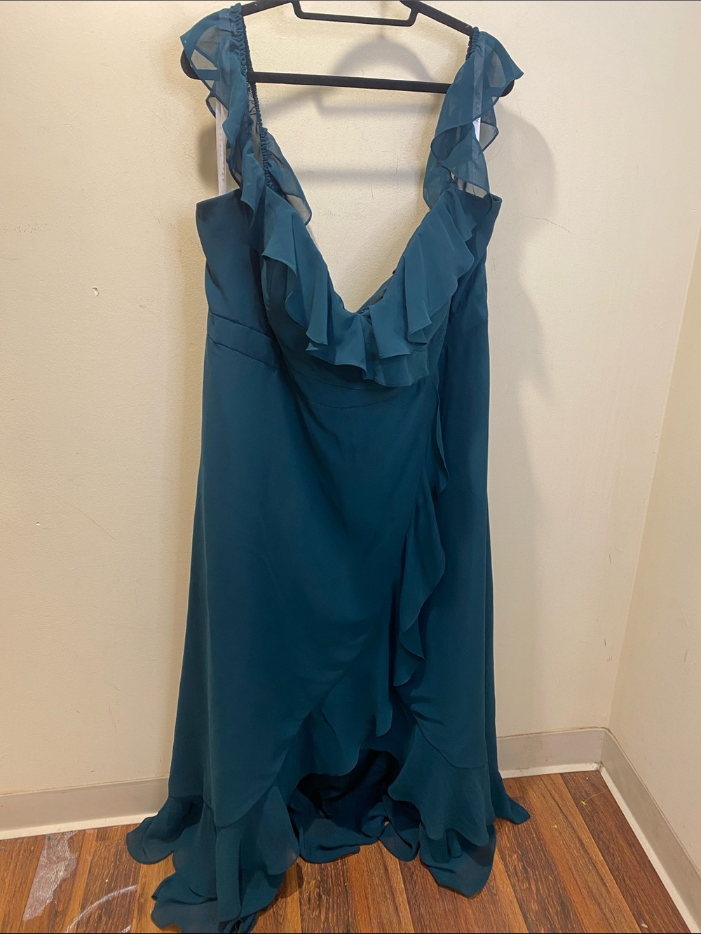 AZAZIE Teal Ruffle V-Neck Maxi Dress Gown Sx A26 - Picture 3 of 12